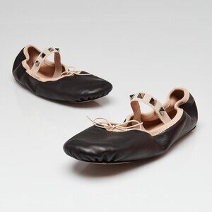 Valentino Black Leather Rockstud Ballerina Slipper Flats Size L